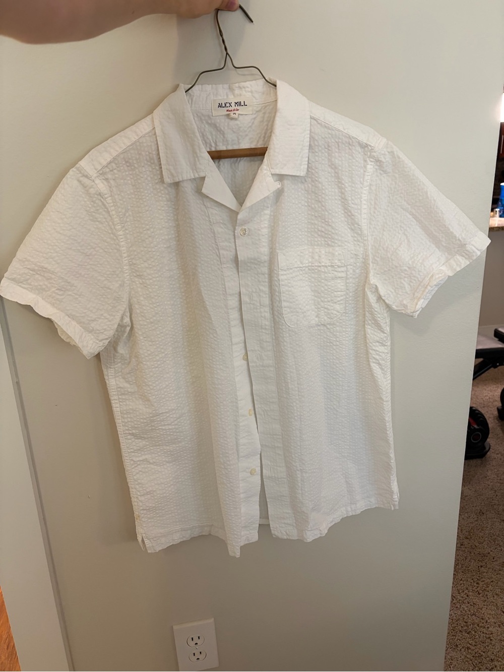 Alex Mill White Short-Sleeve Seersucker Camp-Collar Shirt